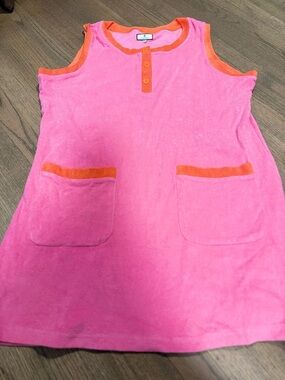 Tuckernuck Pink Terry Tank with Orange Trim and Front Buttons Dress: Size XXL